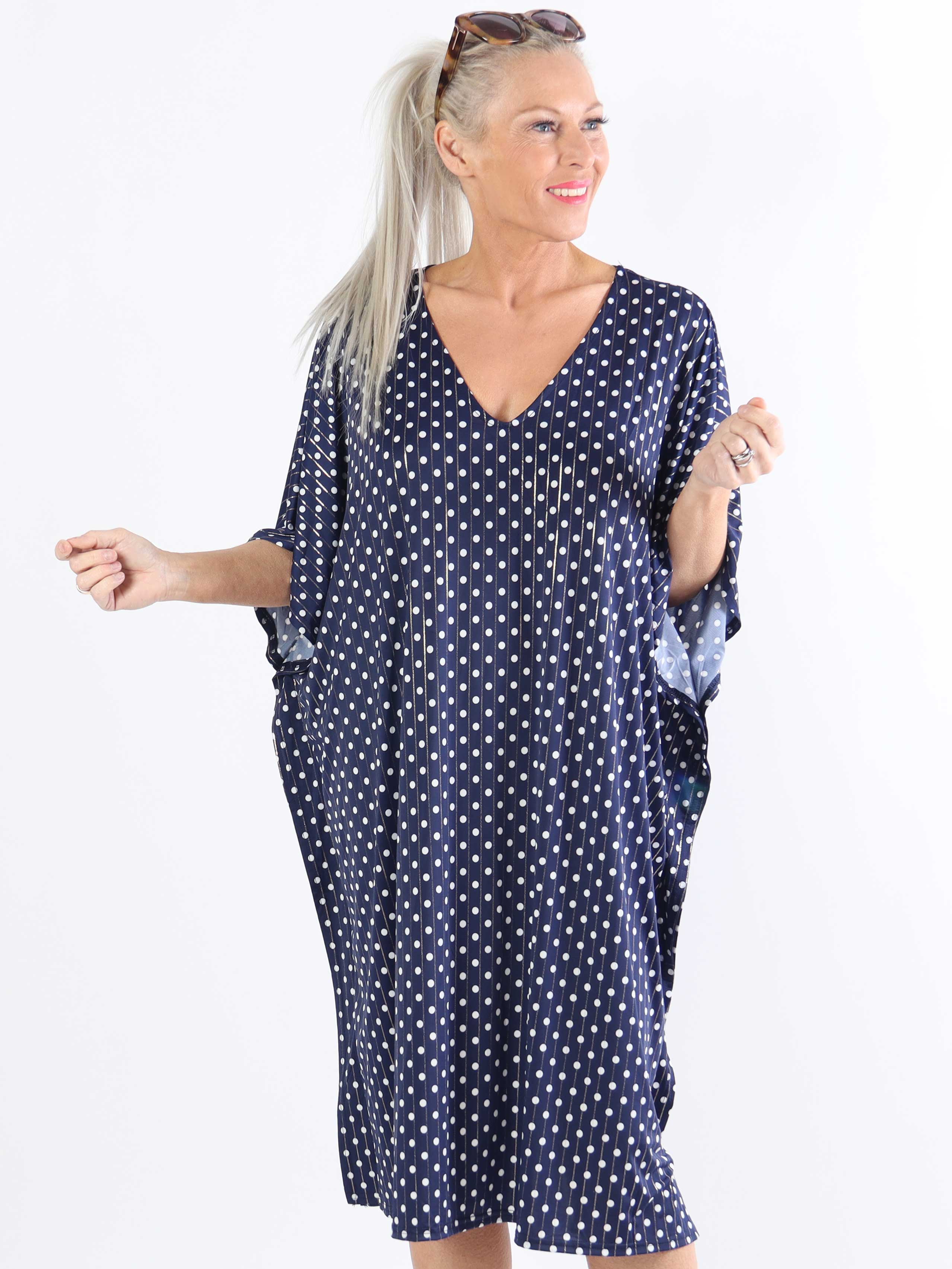 Azmina Dot - Elastisk plus size tunikaklänning i lös passform